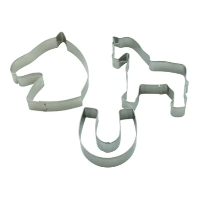 Imagen de BekkiB Juego de 3 cortadores galletas &quot;Caballo, Herradura y Cabeza Caballo&quot; Moldes acero inoxidable aptos Para lavavajillas hornear 8242