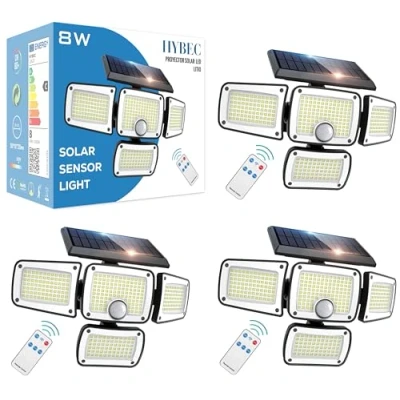 Imagen de HYBEC Focos LED Exterior Solares, Foco Solar Exterior, Potente, Lights Outdoor, Luz con sensor de movimiento, Luces Solares (Pack 3)