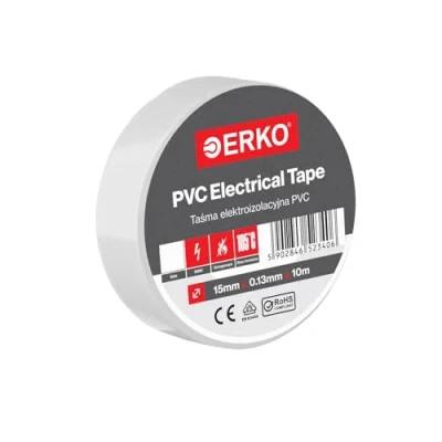 Imagen de ERKO Cinta aislante Blanca PVC 15mm x 10m Reparación de conductos eléctricos, Alta flexibilidad con fuerte adhesión, Resistente a productos químicos, Cloruro Polivinilo