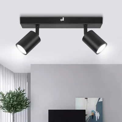 Imagen de Ketom Lampara Techo Focos Orientables Negro, GU10 Lámpara de con 2 Focos, para el Ajustables y Giratorios, LED Salon, Cocina, Dormitorio, Sin Bombilla