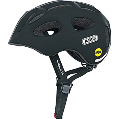Imagen de ABUS casco infantil Youn I MIPS de bicicleta con luz, reflectores y protección contra impactos (MIPS) para niñas niños negro mate, talla S