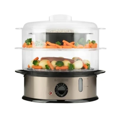 Imagen de BLACK+DECKER BXST800E Vaporera, 800W, Capacidad 6&#039;5L, 2 bandejas apilabres, BPA Free, accesorios, fácil de limpiar, desmontable, temporizador