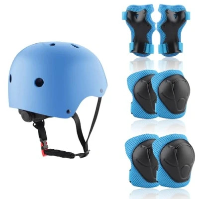 Imagen de ZWOOS Protecciones Patines Niño 7PCS, Incluye Casco Rodilleras Coderas y Muñequeras, Bici para Ciclismo Monopatín Patinaje Otros Deportes(Azul)