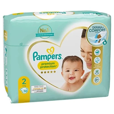 Imagen de Pampers Pañales para bebé, tamaño 2 (4 8 kg), protección prémium, Newborn Mini, 30 unidades, paquete único, mejor comodidad y pieles sensibles.