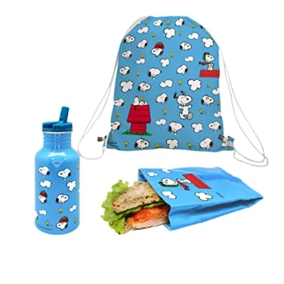 Imagen de NERTHUS FIH 1062 Set Mochila + Bolsa Sandwich Botella Aluminio Snoopy