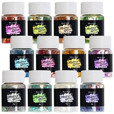 Imagen de Belle Vous 12 Pack Set de Botes Purpurina Holográfica para Manualidades 10g X Colores Manualidades, Arte, Epoxi, Vasos, Resina, Decorar Bodas Uñas, Cuerpo, Cara, Slime