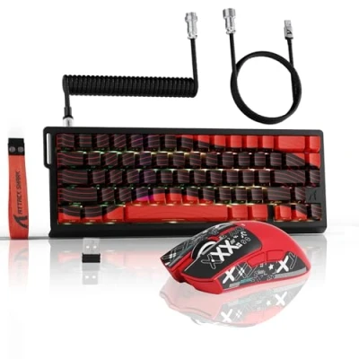 Imagen de ATTACK SHARK Combo de Teclado inalámbrico X68PROHE y ratón para Juegos X11, BT/2.4G/con Cable, Interruptor magnético Disparo rápido 8KHz, PixArt PAW3311, 22000DPI, Cable C01PRO en Espiral Rojo