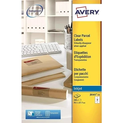 Imagen de Avery J8565 25 Etiquetas de envío (25 hojas, 99.1 x 67.7 mm), transparente