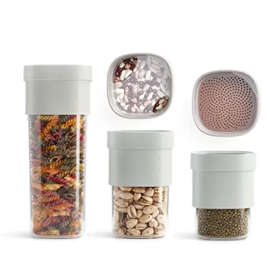 Imagen de Lékué Set Botes de cocina para almacenar alimentos, Flip Storage 3 contenedores + 2 accesorios