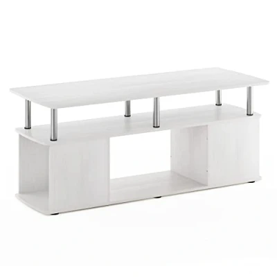 Imagen de Furinno Jaya Centro de Entretenimiento Soporte TV con Compartimento Almacenamiento Abierto, Engineered Wood, Roble Blanco/Acero Inoxidable, 1 Pack