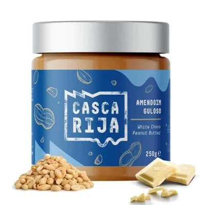 Imagen de CASCA RIJA: Crema de Cacahuete con Chocolate Branco 250g 89,8% Cacahuetes Tostados + 10% Blanco Canela Molida 0,01% Jengibre en Polvo 100% Cremosa Sin Trozos Cacahuetes, Vegan