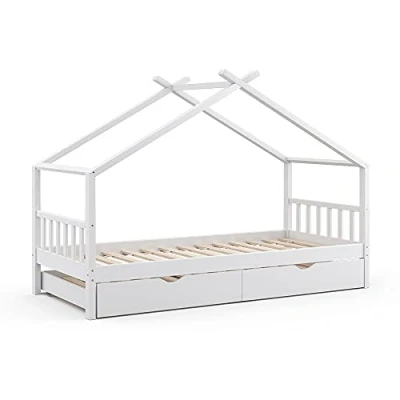 Imagen de VitaliSpa Cama en Forma de casa Design, Blanco, 90x200 cm con Invitados