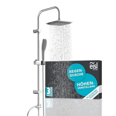 Imagen de EISL Easy Fresh DX12006 conjunto de ducha sin grifo, 2 en 1, mural grande y teleducha, rociador kit instalación completo, cromo