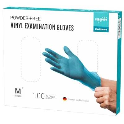 Imagen de EUROPAPA 100 Guantes De Vinilo Desechables, Examen, Sin LÁTex, Polvo, Disponibles En Tallas S, M, L Y XL (Azul, M)