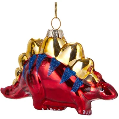 Imagen de BRUBAKER Dinosaurio Rojo Bola de Cristal Pintado a Mano Boca Soplada Figuras Decoración del arbol Navidad Divertida Colgante 11.5 cm