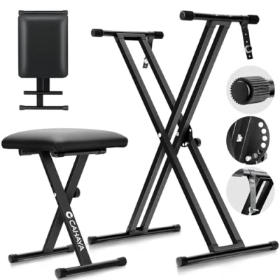 Imagen de CAHAYA Taburete y Soporte para Teclado de Piano Doble en Forma X Ajustable Altura Negro Adecuado 61&gt;88 Teclas