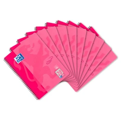 Imagen de Oxford Touch Collegeblock A4 Lote de 10 blocs notas (80 hojas, cuadriculado), color rosa