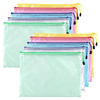 Imagen de 10 Piezas Bolsa de Archivo A5,Bolsas Documentos, Carpeta Fundas Plastico Impermeable Bolsas con Cierre Cremallera, para Recibos, Oficina, Viaje, Escolar, 5 Colores