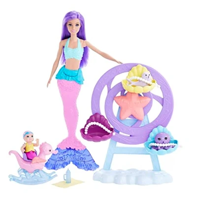 Imagen de Barbie Dreamtopia Sirena con Parque acuático Muñeca Noria submarina y Accesorios, Juguete +3 años (Mattel HLC30)