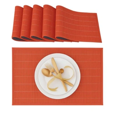 Imagen de Relaxdays Salvamanteles para la Mesa del Comedor, Bambú, 30 x 45 cm, Conjunto de 6 Piezas, Lavable, Color Negro