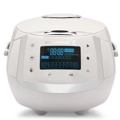 Imagen de REISHUNGER Olla Arrocera Eléctrica y Vaporera Gris hasta 8 Personas (1.5 l) Hervidor de Arroz Con 12 Programas Pantalla LED Función Automática Mantenimiento del Calor