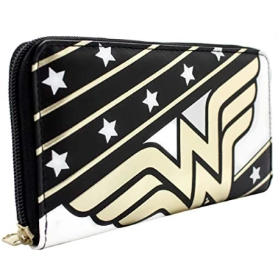 Imagen de Wonder Woman Donna Troy Estrellas &amp; Rayas Traje Cartera Clutch Bolsillo para Monedas Tarjetero, Negro