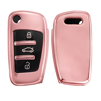 Imagen de kwmobile Carcasa para Mando Compatible con Audi Llave de Coche Plegable 3 Botones Funda Llaves TPU Rosa Oro Brillante