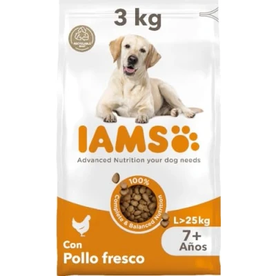 Imagen de IAMS Alimento seco para perros de razas grandes con pollo fresco, comida seca edad más 7 años, 3 kg