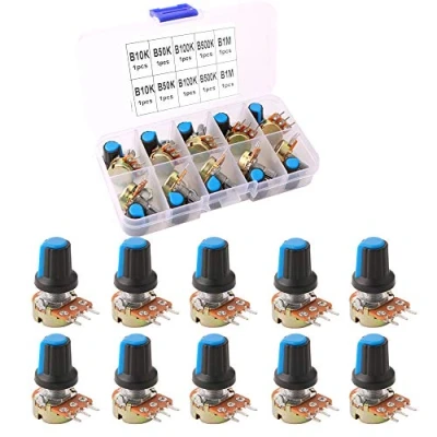 Imagen de FULARR® 10Pcs Premium Lineal Cónico Rotativo Potenciómetro Kit, 3 Terminales B Tipo Estéreo Audio con Perilla, para Arduino (5 Valor: B10K, B50K, B100K, B500K, B1M Ohm)