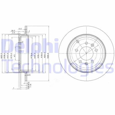 Imagen de DELPHI BG3684 Disco de freno 290 10 5 macizo aceitado sin procesar cojinete rueda, anillo sensor ABS PEUGEOT: 607 Berlina