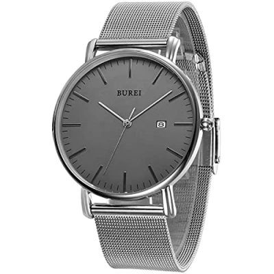 Imagen de BUREI Relojes de Pulsera para Hombre,Relojes Cuarzo analógicos Minimalistas Hombre con Correa Malla,Regalos