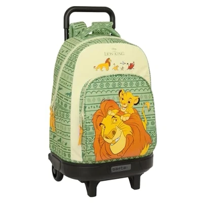 Imagen de Safta Mufasa Mochila Grande con Ruedas, Compacta, Extraíble, Ideal para Niños de Diferentes Edades, Cómoda y Versátil, Calidad Resistencia, 33x22x45 cm, Color Verde/Beige