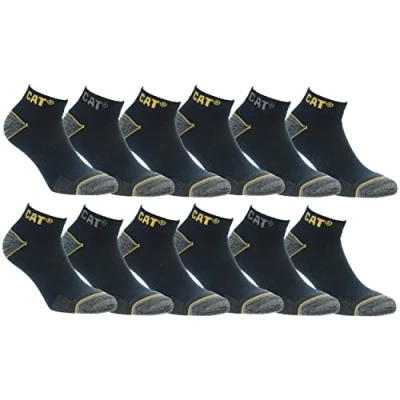 Imagen de Caterpillar Calcetines de trabajo Algodón para hombres, reforzados en el talón y la punta, 12 Pares (Azul, 43 46)