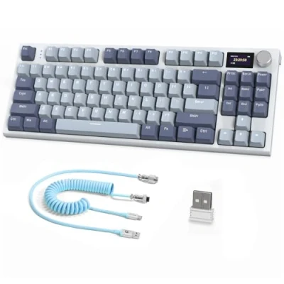 Imagen de ATTACK SHARK RK86 Pro Teclado Mecánico Wireless 75%,para Juegos Tri Modo con 2.4G/BT5.0/USB C Cable, US Layout TKL 87 Tecla, Pantalla TFT HD de 1.2&#039; y Perilla, RGB Backlit Hot Swap Linear Switch/Azul