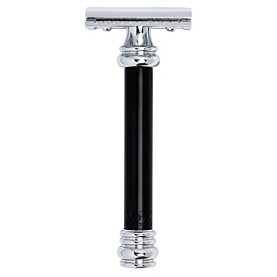 Imagen de Merkur 38.011 Maquinilla de afeitar regulable, diseño cromado, mango color negro