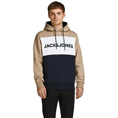 Imagen de Jack &amp; Jones Jjelogo Blocking Sweat Hood Noos Sudadera con Capucha, Vajilla, S para Hombre