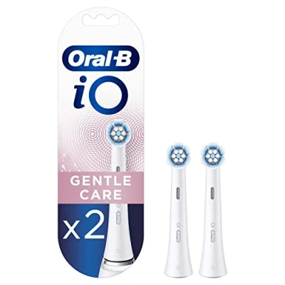 Imagen de Oral B iO Gentle Care Cabezal de cepillo dientes eléctrico, cerdas trenzadas y anguladas para una eliminación más profunda la placa, paquete 2 cabezales dientes, color blanco