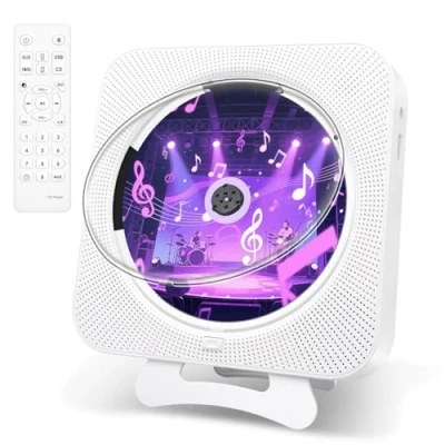 Imagen de Canareen CD Player Boombox Altavoz Bluetooth con Cubierta Antipolvo y Pantalla LED 3.5 mm AUX Jack Mando a Distancia Home Audio FM Radio USB MP3 Music Player, Blanco