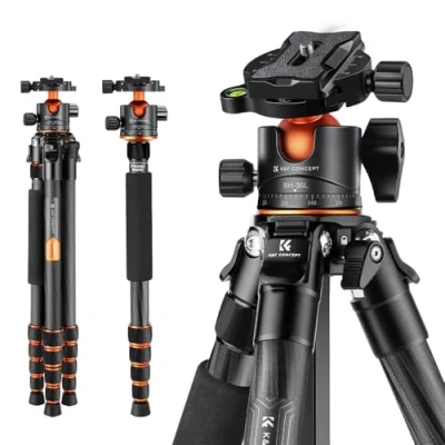 Imagen de K&amp;F Concept Trípode Cámara de Carbono, Viaje Ligero con Monopié, Fotografría Compacto Rótula Bola 360Compatible DSLR, Carga Máxima: 15KG (A255C2+BH 36L)