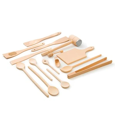 Imagen de Tuuli Kitchen Set de Utensilios Cocina Madera (6x cuchara cocina, 4x espátula, para miel, barbacoa grill pinza, tabla cortar, martillo carne, especias)
