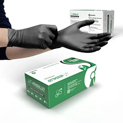 Imagen de VENSALUD Guantes de NITRILO Desechables Sin Polvo Resistentes Para Laboratorios, Sanitarios, Cocina, Estudios tatuaje, Veterinaria, Limpieza, Examen Látex 100 uds. Negro Talla L