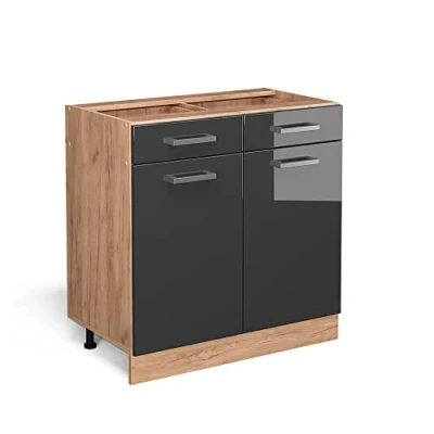 Imagen de Vicco Mueble bajo de Cocina R Line, Antracita Alto Brillo/Roble Dorado, 80 cm sin encimera