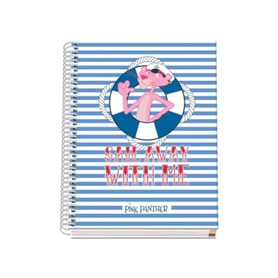 Imagen de DOHE Cuaderno A5 Cuadriculado Encuadernación Espiral, 100 Hojas de 90 g/m², Cuadrícula 5 mm, Tapa Dura, Pink Panther Sailing, Material Escolar