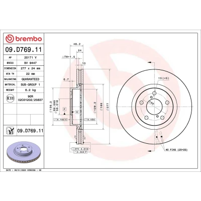 Imagen de BREMBO 09.D769.11 Disco de freno 277 24 5 ventilación interna revestido SUBARU: Impreza V Hatchback