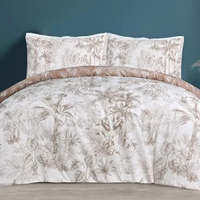 Imagen de Sleepdown Tropical Monkey Juego de Funda edredón Reversible Color marrón Natural con Fundas Almohada, Ropa Cama Suave fácil Cuidado, tamaño King (230 cm x 220 cm)