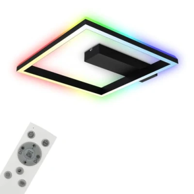 Imagen de BRILONER Lámpara de techo RGB, retroiluminada LED, regulable, temperatura color ajustable, marco LED mando a distancia, negro