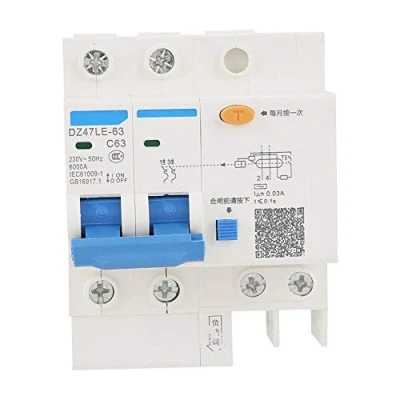 Imagen de Disyuntor de corriente residual, 230V 63A 30mA DZ47LE 63 2P + N C63 Protección contra cortocircuito por sobrecarga fuga residual