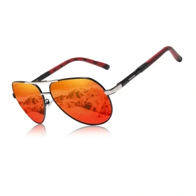 Imagen de KINGSEVEN Gafas de Sol Polarizadas Clásicas Aviador Militar para Hombre, Estilo Retro Vintage con Bloqueo UV K725 (Rojo/Plata)