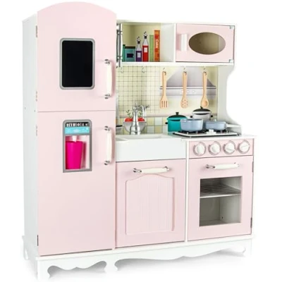 Imagen de Leomark Cocina Pink Vintage, Rosa, de Juego Madera, Dim: 103 (Altura) x 97,5 31 cm, con Accesorios
