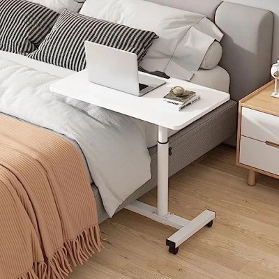 Imagen de SOUNAY Mesa Auxiliar para Cama, Altura Ajustable, Plegable, con Ruedas, de Aseo móvil Madera Cama 55 x 32 cm, Flexible sofá